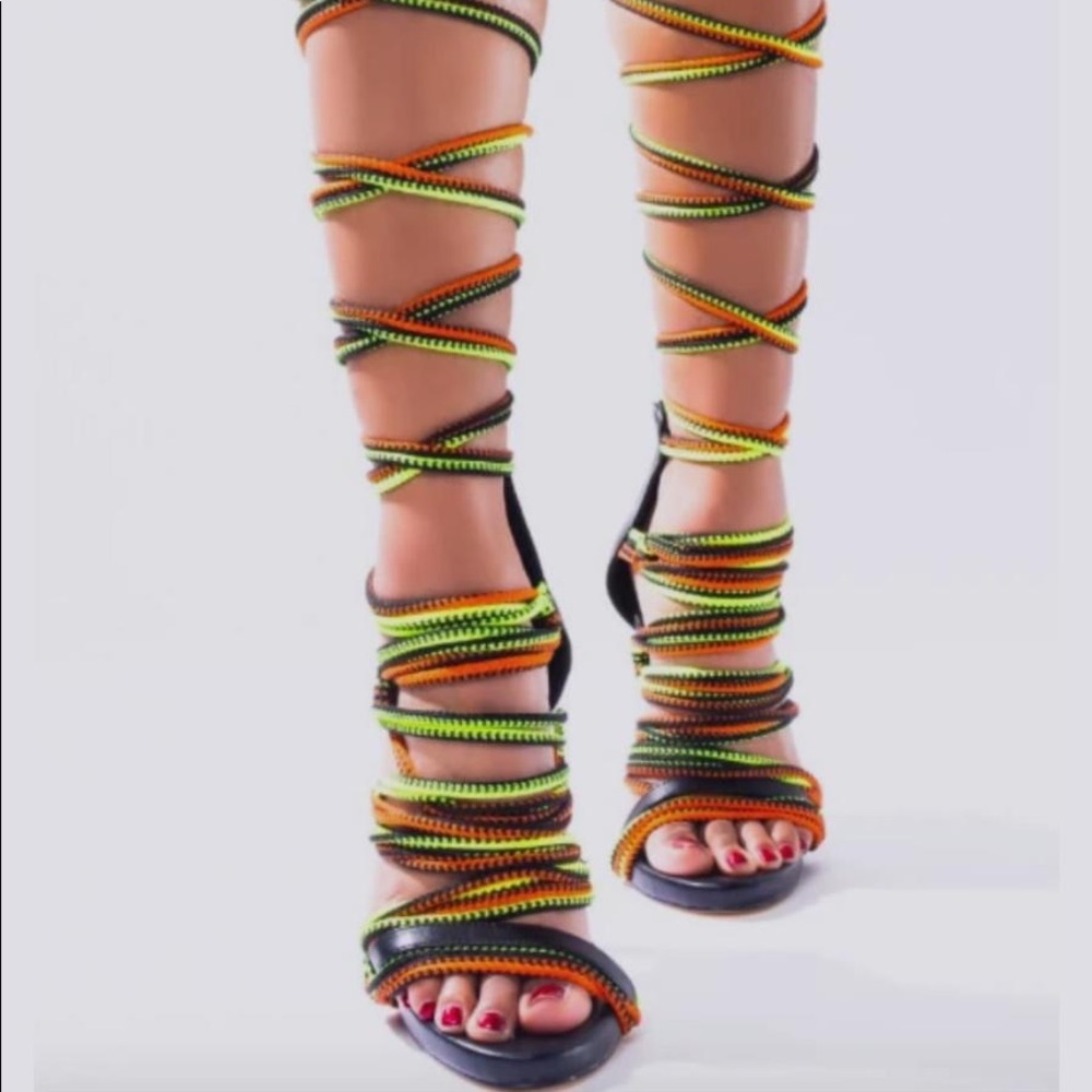 Neon Lace up heels